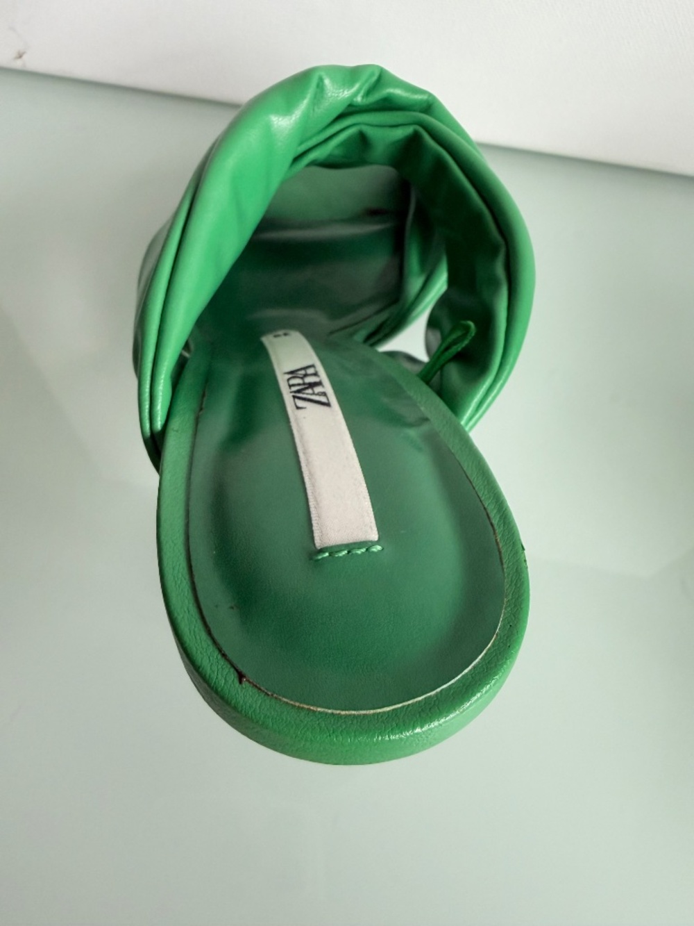 Zara Green Ruched Heeled Sandals Size 36 Double Strap Open Toe - Picture 5 of 11